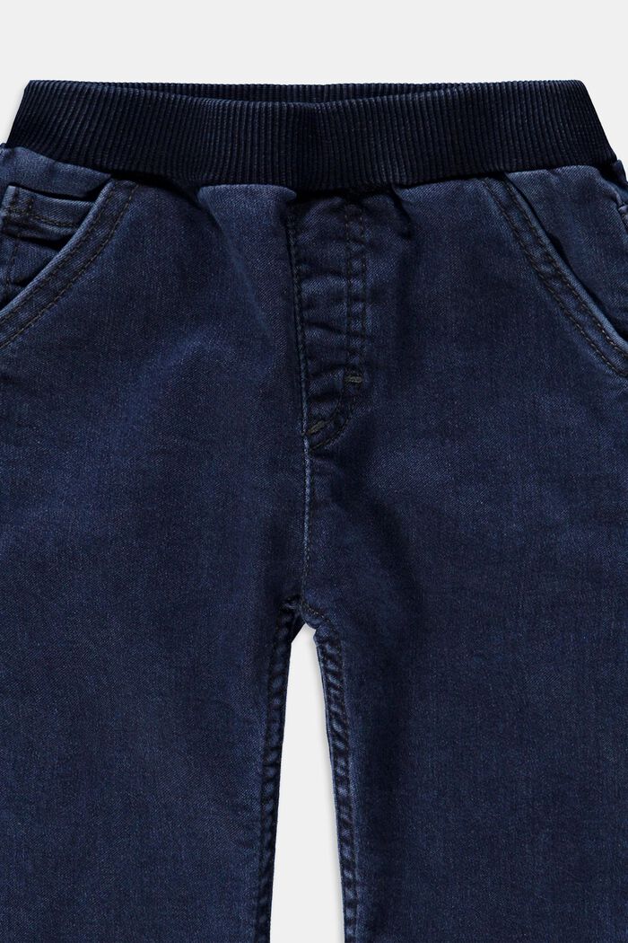 Jeans met geribde band van katoen, BLUE DARK WASHED, detail image number 2
