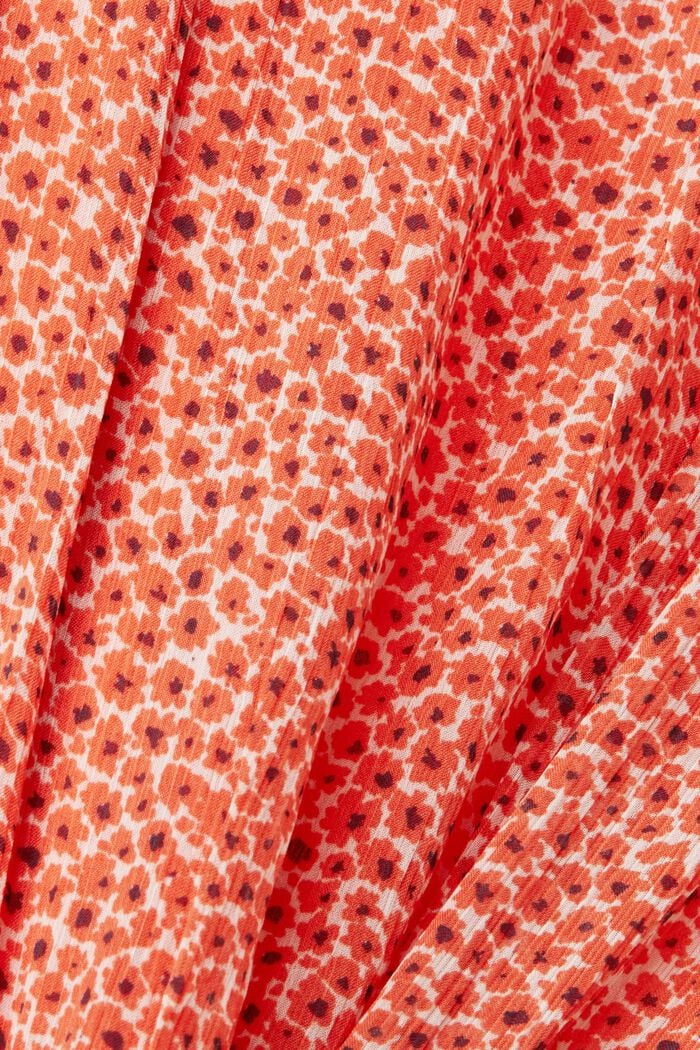 Gebloemde mini-jurk met gesmokte taille, ORANGE RED, detail image number 4
