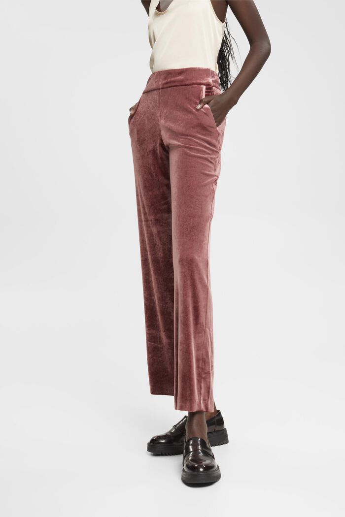 Fluwelen broek met wijde pijpen, BORDEAUX RED, detail image number 0