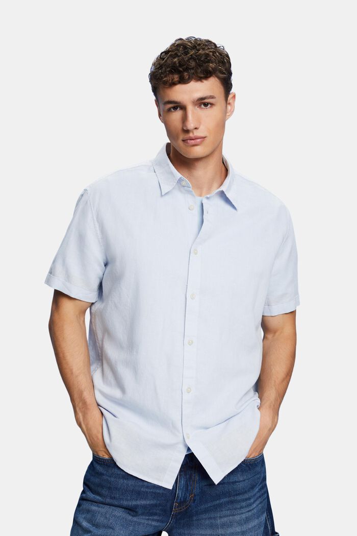 Shirt met korte mouwen van een linnen-katoenmix, LIGHT BLUE, detail image number 0