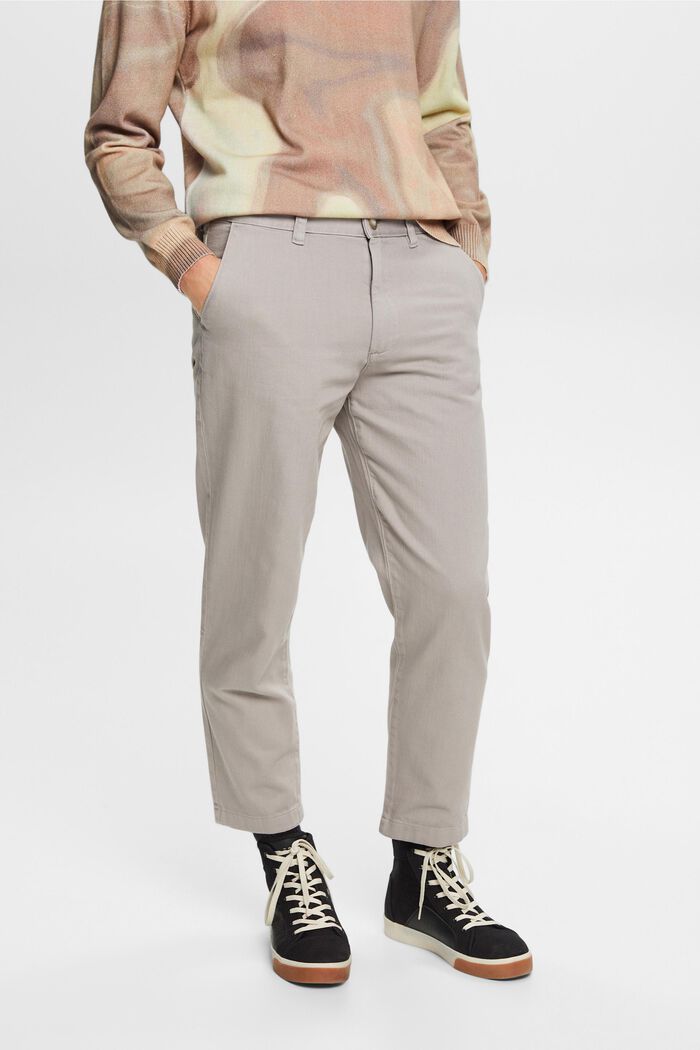 Loose fit-broek met toelopende pasvorm van katoen, LIGHT GREY, detail image number 0