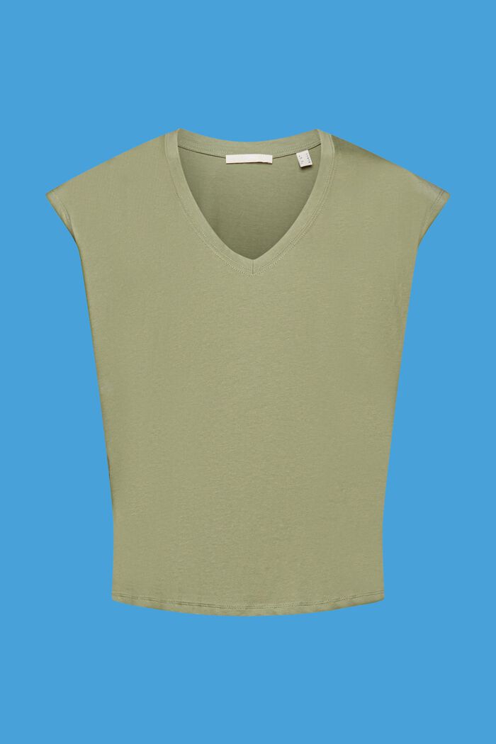 Katoenen T-shirt zonder mouwen met V-hals, LIGHT KHAKI, detail image number 6