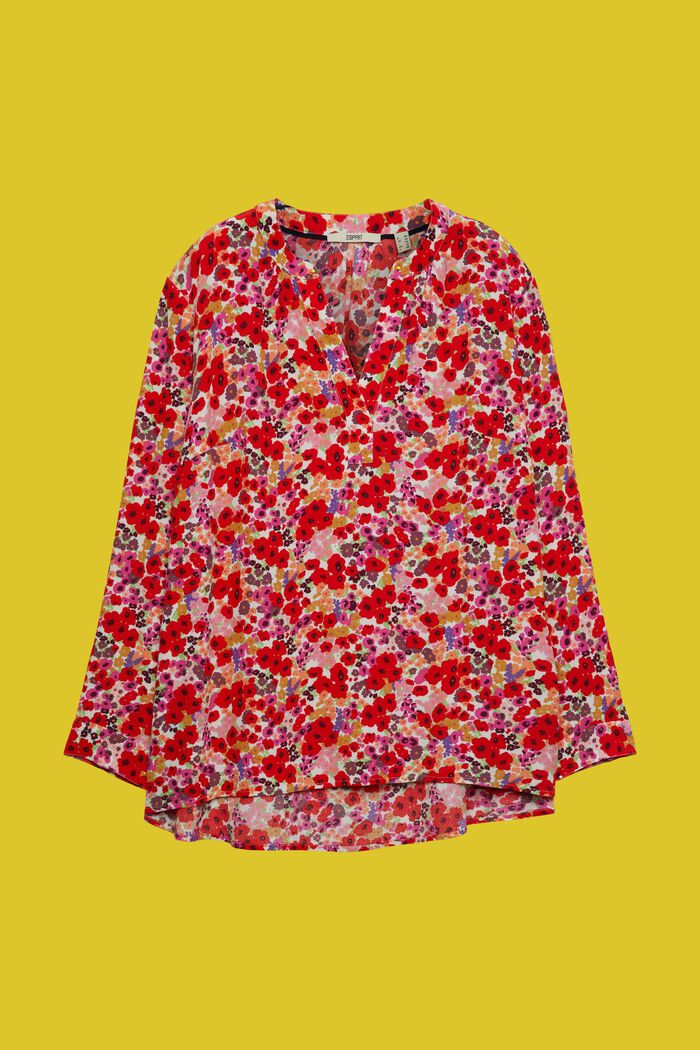 CURVY bloemige blouse met V-hals, OFF WHITE, detail image number 0