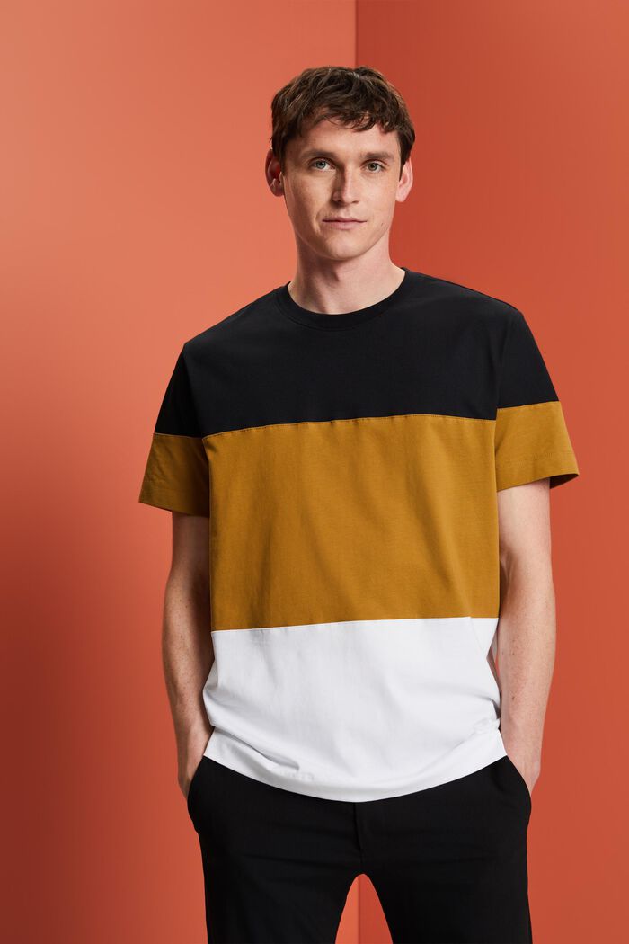 T-shirt met colour block, 100% katoen, BLACK, detail image number 0