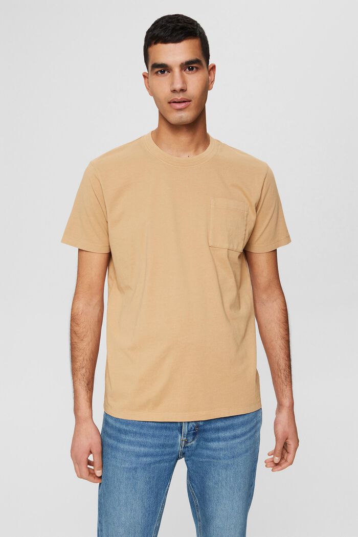Jersey T-shirt met borstzak, BEIGE, overview