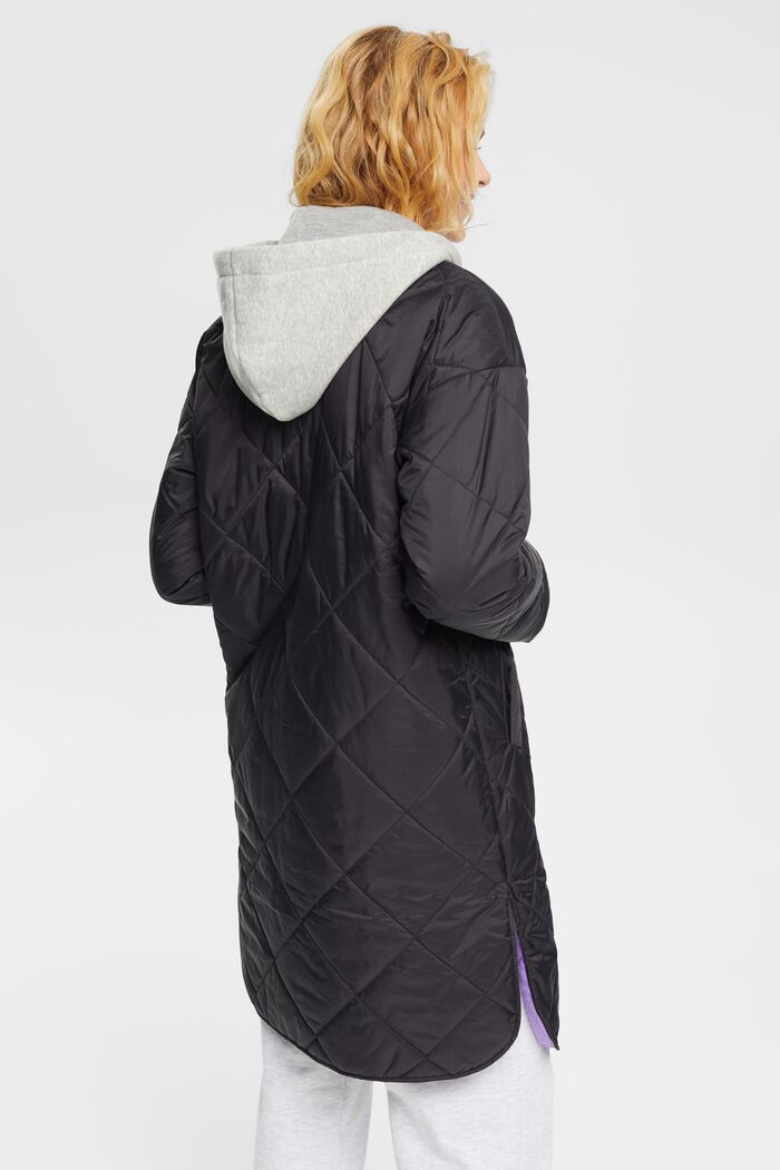 Gewatteerde mantel met afneembare capuchon van sweatstof, BLACK, detail image number 3