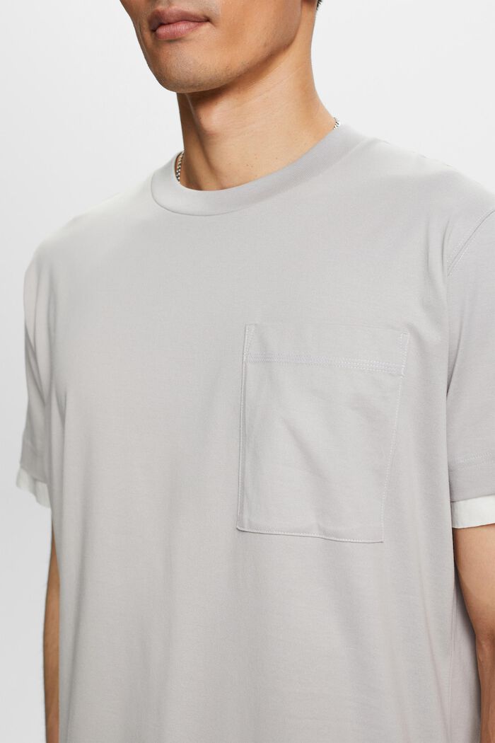 T-shirt met ronde hals in laagjeslook, 100% katoen, LIGHT GREY, detail image number 2