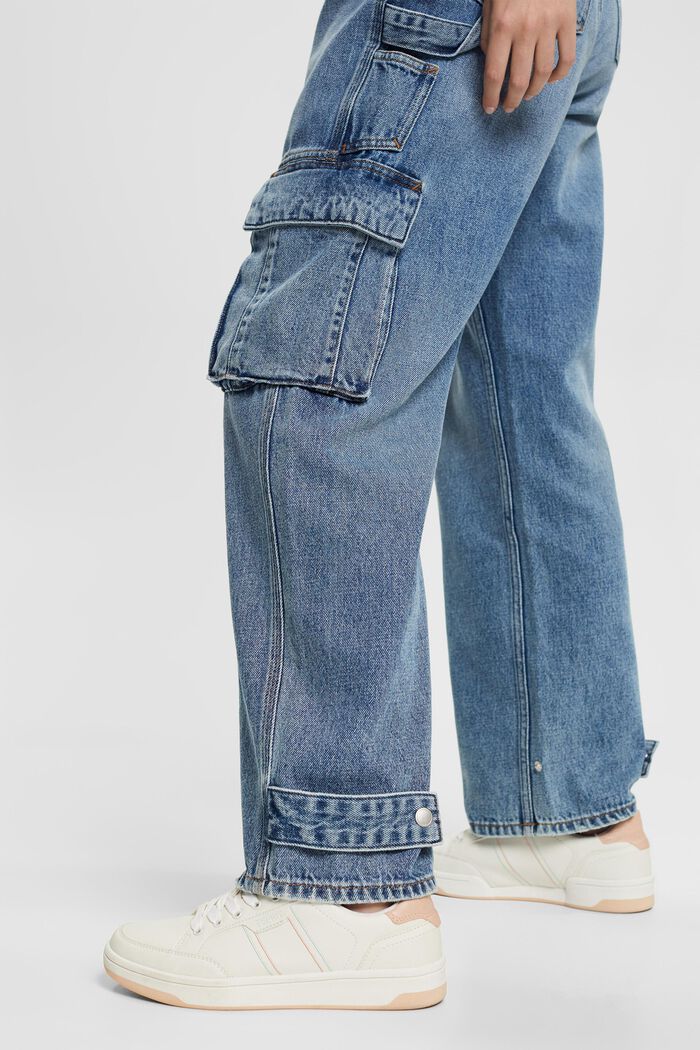 Met hennep: jeans in cargostijl, BLUE MEDIUM WASHED, detail image number 4