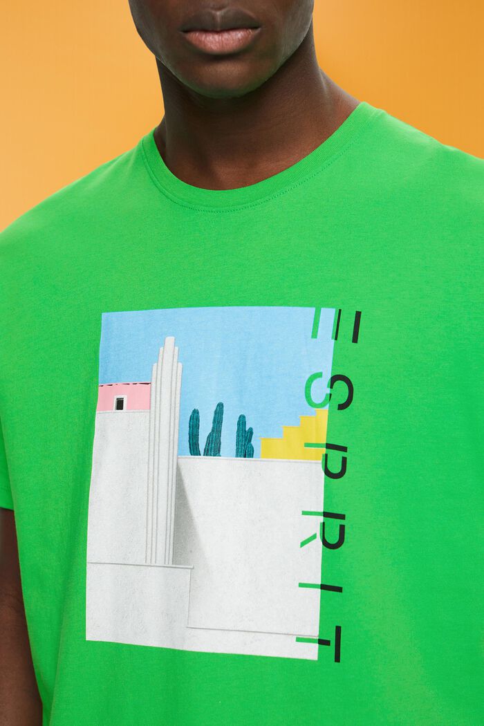 Katoenen T-shirt met print op de voorkant, GREEN, detail image number 2
