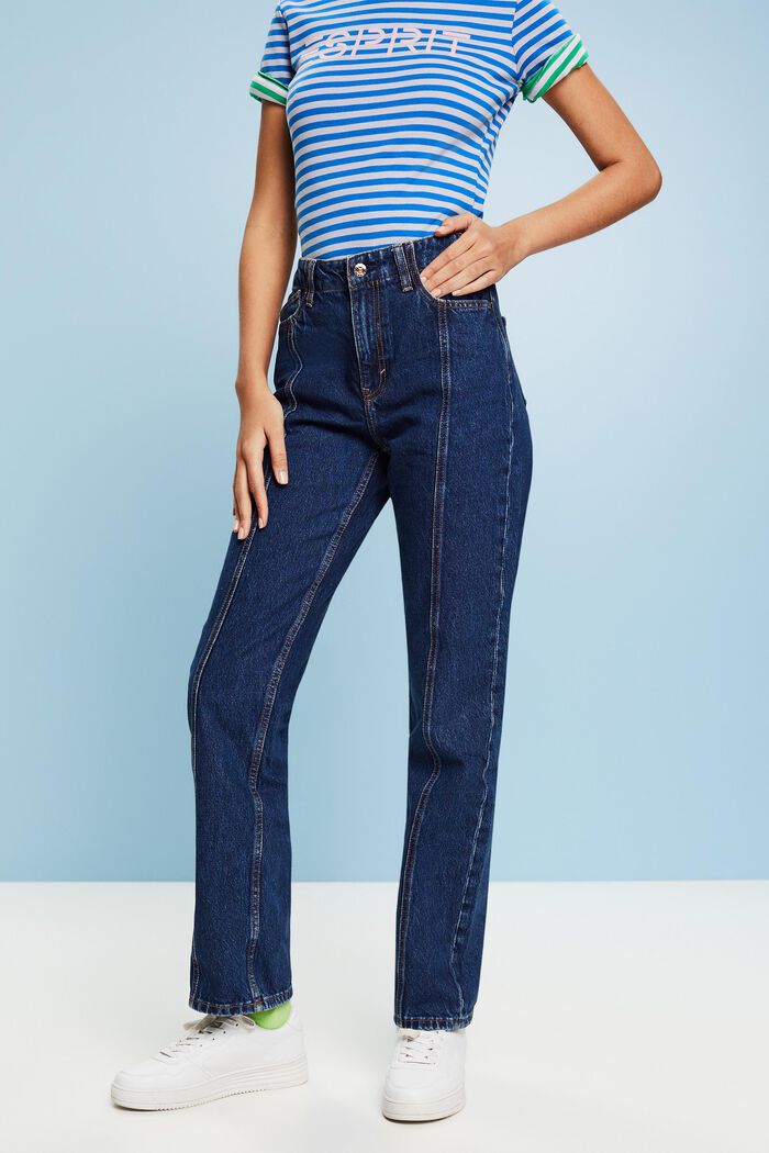 Straight jeans met hoge taille, BLUE DARK WASHED, detail image number 0