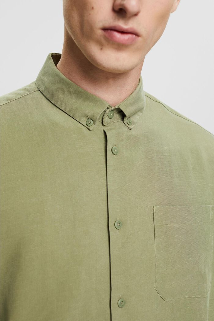 Met linnen: overhemd met buttondownkraag, LIGHT KHAKI, detail image number 2