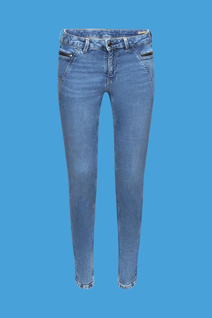 Mid-rise jeans met skinny fit en ritszakken, BLUE MEDIUM WASHED, detail image number 7