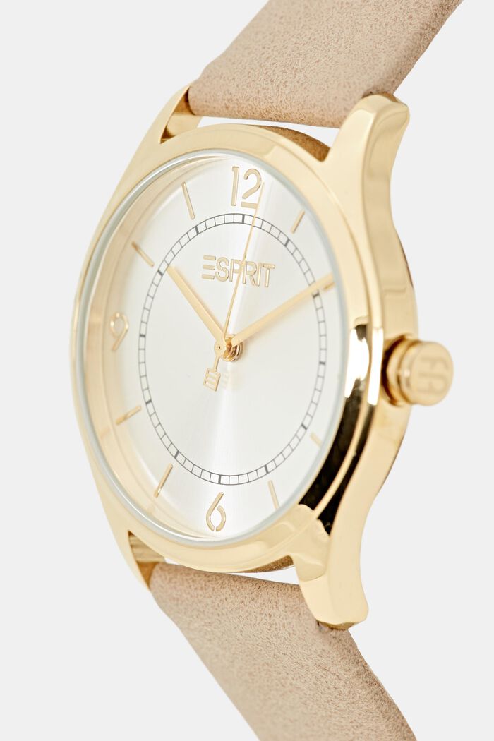 Veganistisch: edelstalen horloge met bandje van imitatieleer, BEIGE, detail image number 1