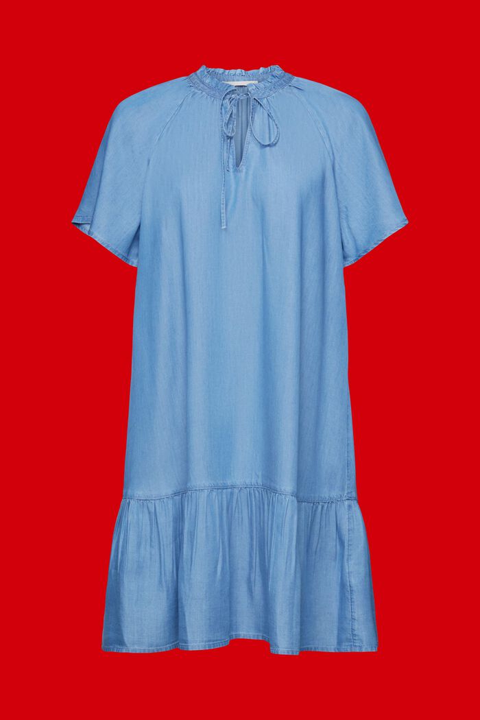 Chambray jurk met strik en ruchesrand, TENCEL™, BLUE MEDIUM WASHED, detail image number 6