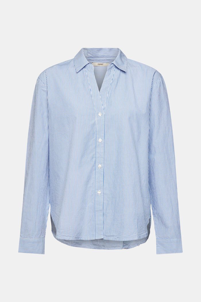 Gestreepte katoenen blouse met V-hals, BRIGHT BLUE, detail image number 6