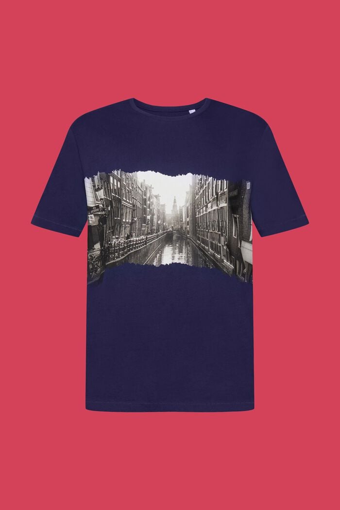T-shirt met ronde hals en print, 100% katoen, DARK BLUE, detail image number 6