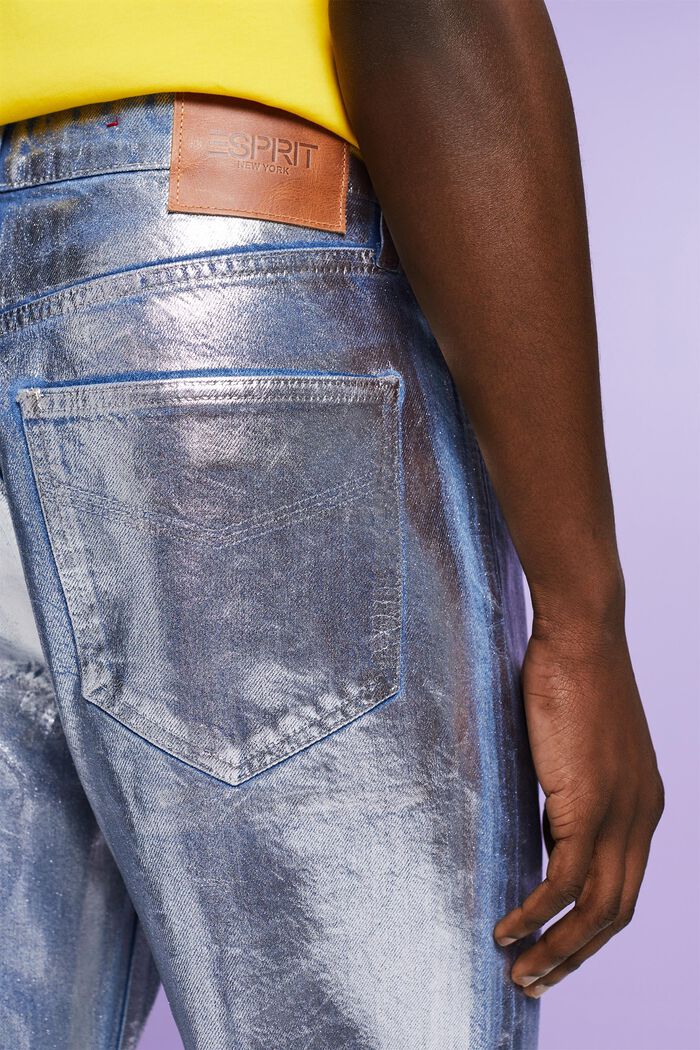 Metallic straight fit jeans met coating, GREY RINSE, detail image number 4