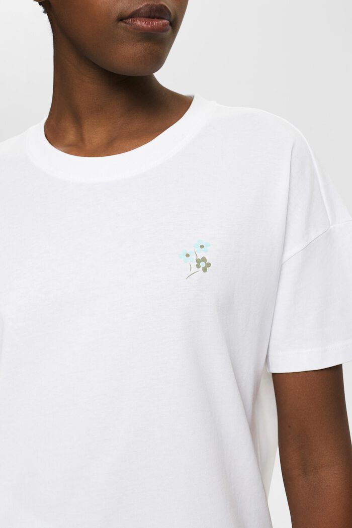 T-shirt met bloemenprint op de borst, WHITE, detail image number 2