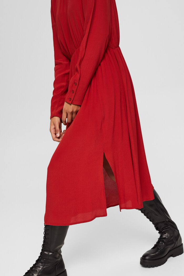 Midi-jurk van crêpe met LENZING™ ECOVERO™, DARK RED, detail image number 6