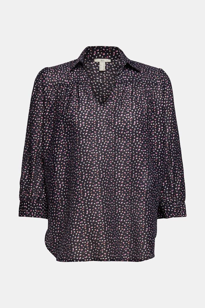 Met linnen: blouse met motief, NAVY, overview