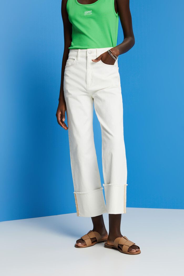 Jeans met hoge taille en pijpomslag, OFF WHITE, detail image number 0