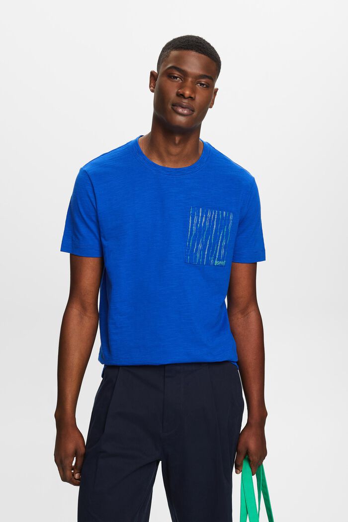 T-shirt van slubkatoen met zak met logo, BRIGHT BLUE, detail image number 0