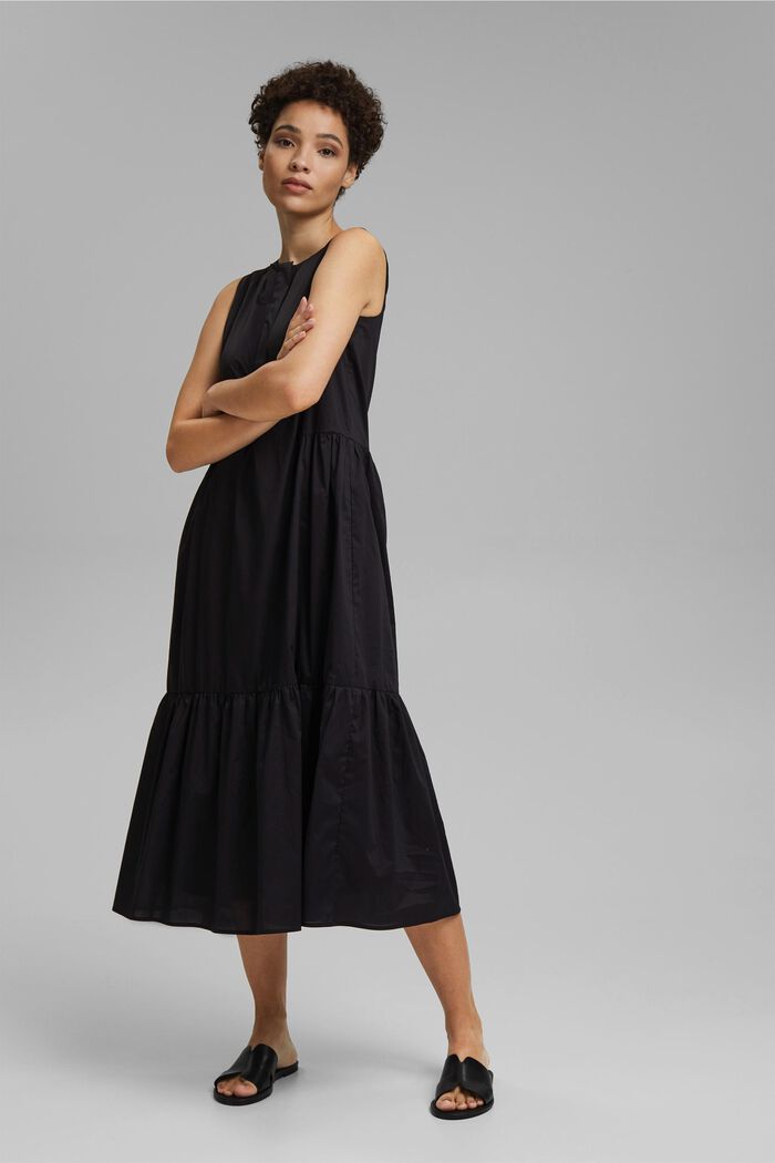 Mouwloze katoenen midi-jurk met volant, BLACK, detail image number 1