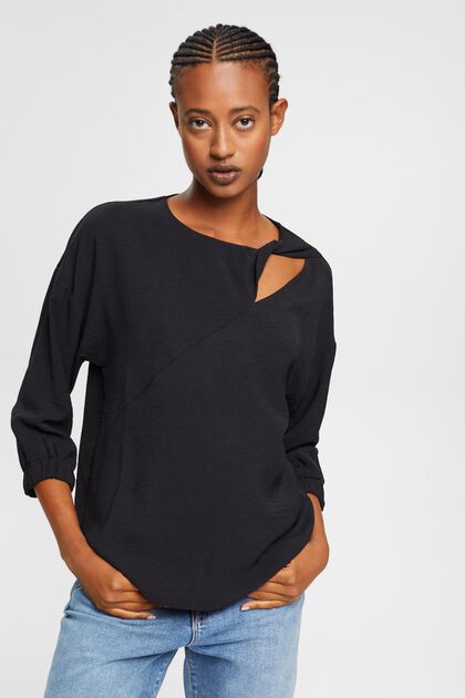 Blouse met cut-out, BLACK, overview