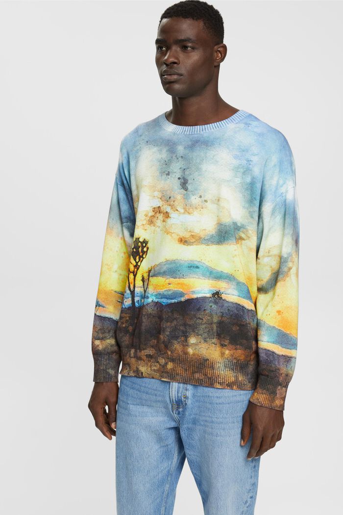 Sweatshirt met digitale landschapprint all-over, DARK BLUE, detail image number 0