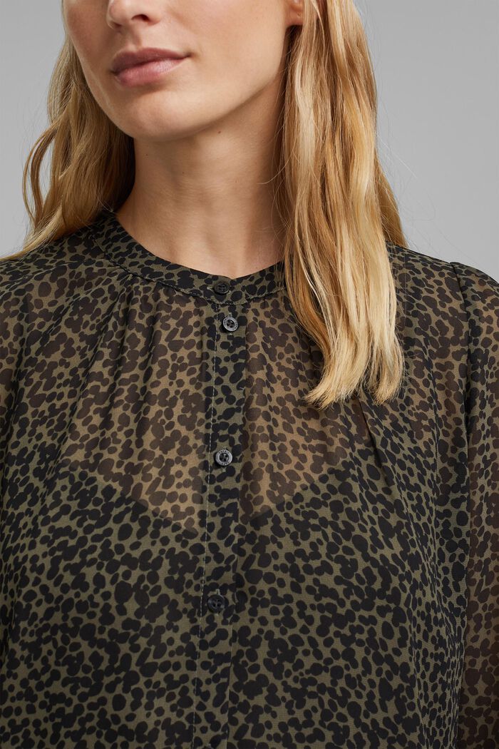 Gerecycled: chiffon blouse met print, KHAKI GREEN, detail image number 2
