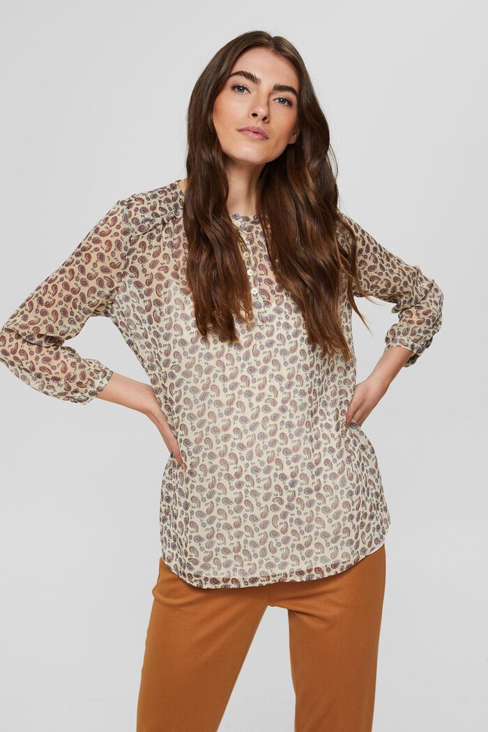 Chiffon blouse met paisleyprint en top, OFF WHITE, detail image number 0