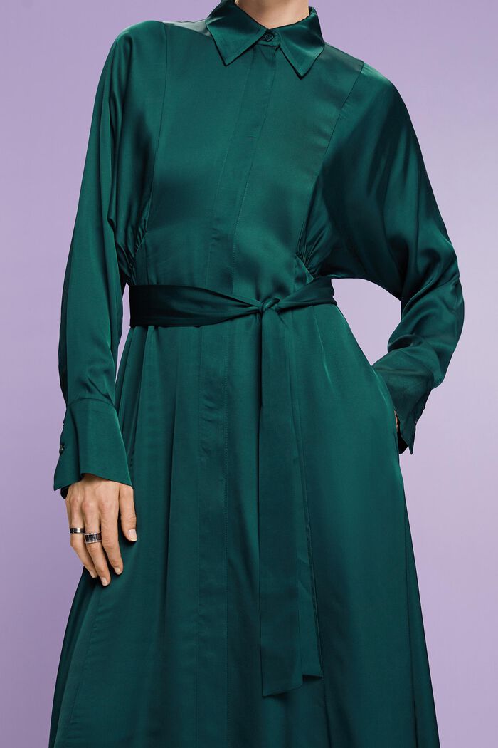 Satijnen jurk met ceintuur, EMERALD GREEN, detail image number 1