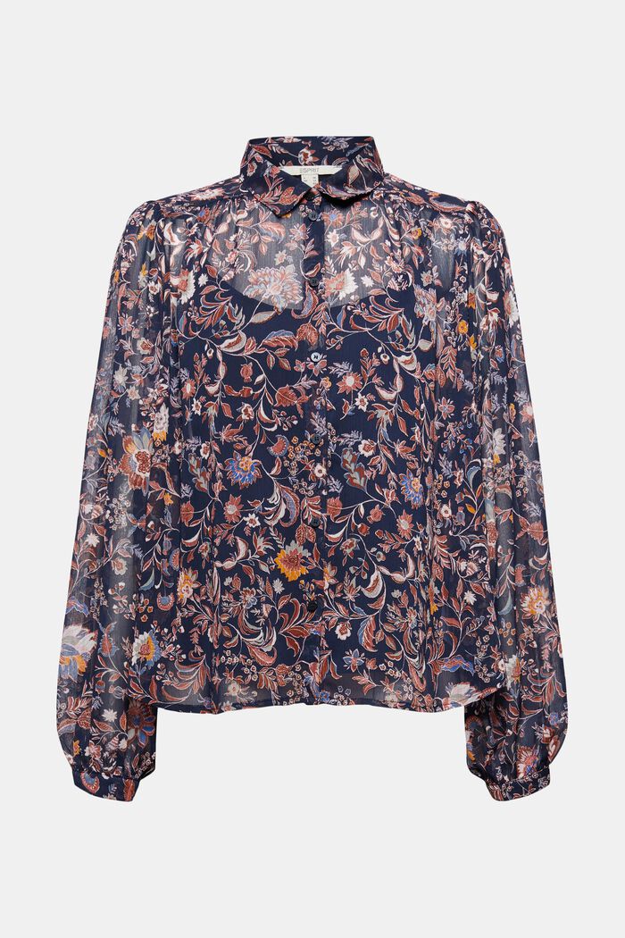 Gebloemde blouse met vleermuismouwen, van chiffon, NAVY, detail image number 5