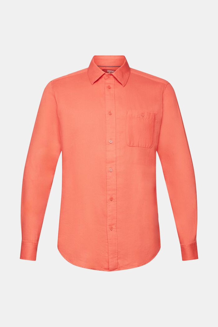 Slim fit overhemd met structuur, 100% katoen, CORAL RED, detail image number 6