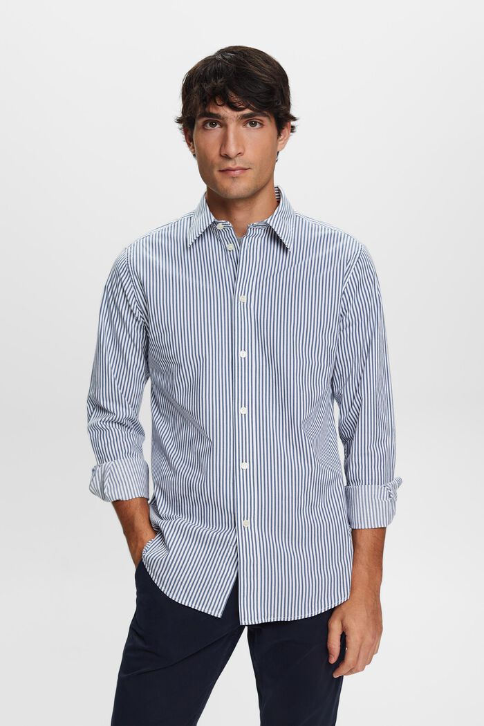 Gestreept shirt van katoen-popeline, GREY BLUE, detail image number 0
