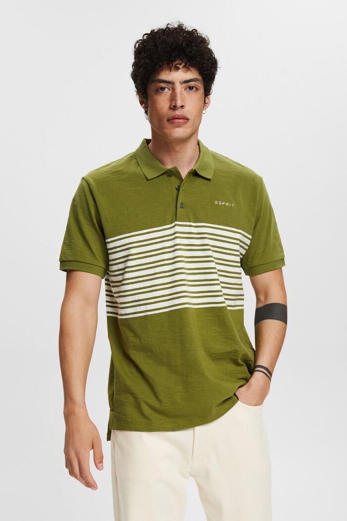 Poloshirt met streepmotief, LEAF GREEN, detail image number 0