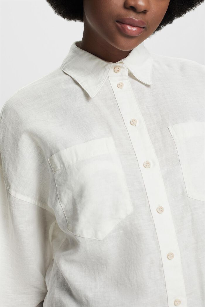Katoen-linnen overhemdblouse, OFF WHITE, detail image number 3