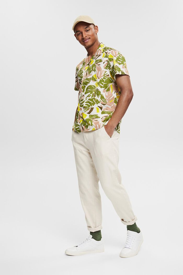 Overhemd met tropische bladerprint, LIGHT BEIGE, detail image number 1