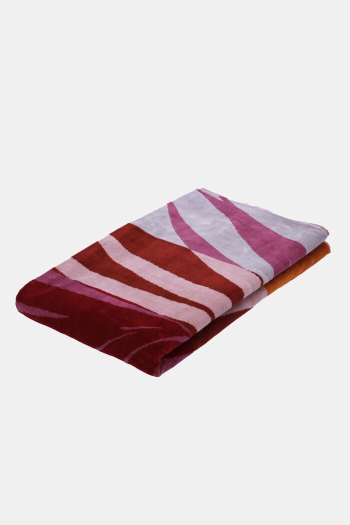 Gestreepte handdoek met motief van palmboombladeren