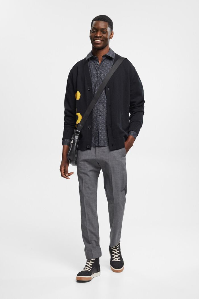 Katoenen slim fit overhemd met motief, BLACK, detail image number 1
