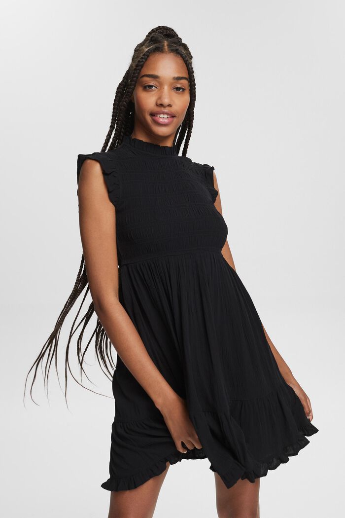 Mini-jurk met volantzoom, LENZING™ ECOVERO™, BLACK, detail image number 0