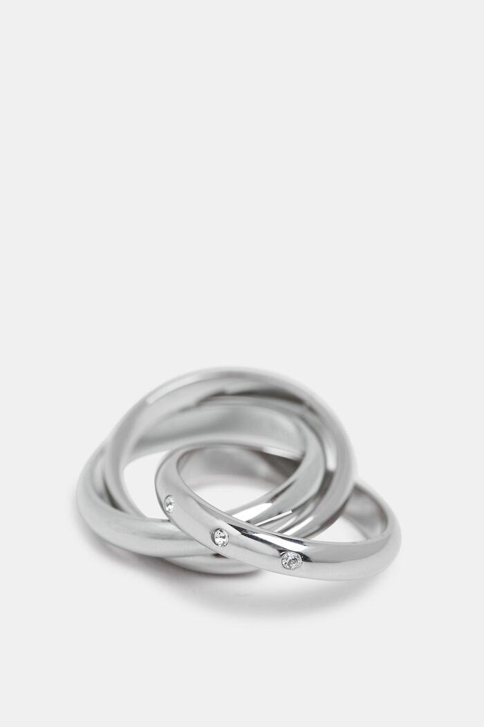 Edelstalen driedelige ring, met zirkonia, SILVER, detail image number 1
