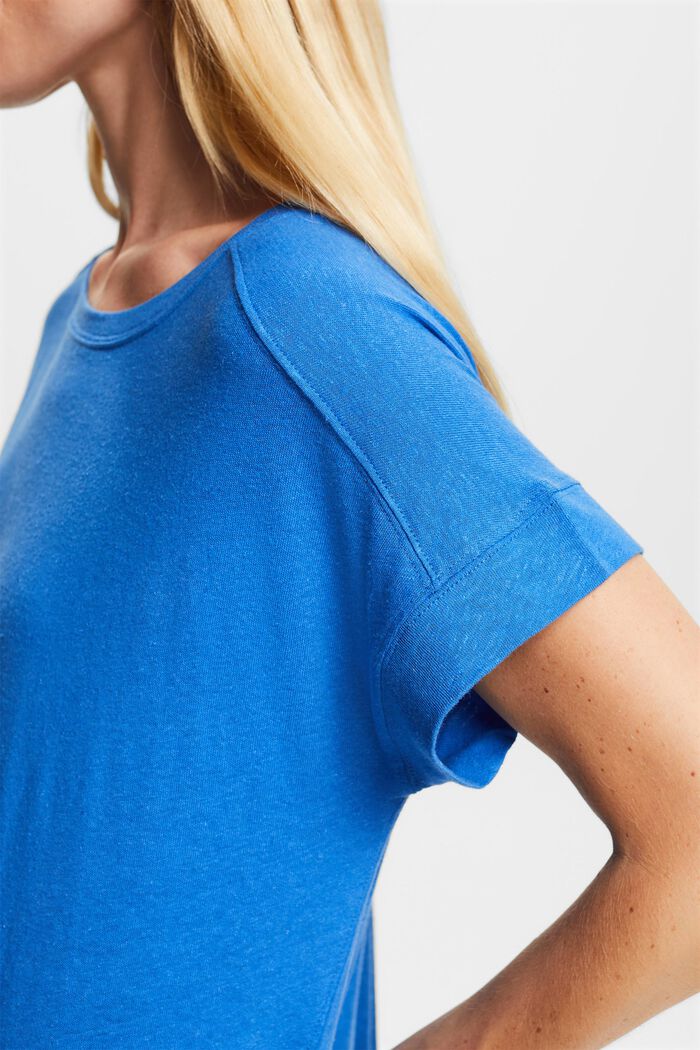 T-shirt van een mix van katoen en linnen, BRIGHT BLUE, detail image number 2