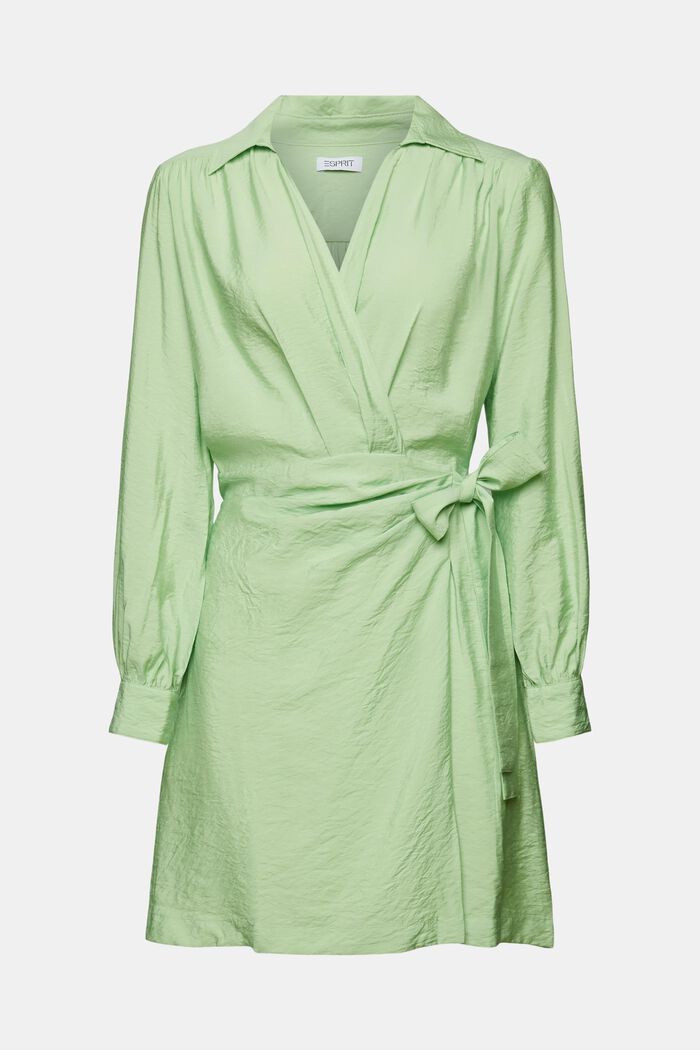 Crinkled mini-jurk met wikkeleffect, LIGHT GREEN, detail image number 5