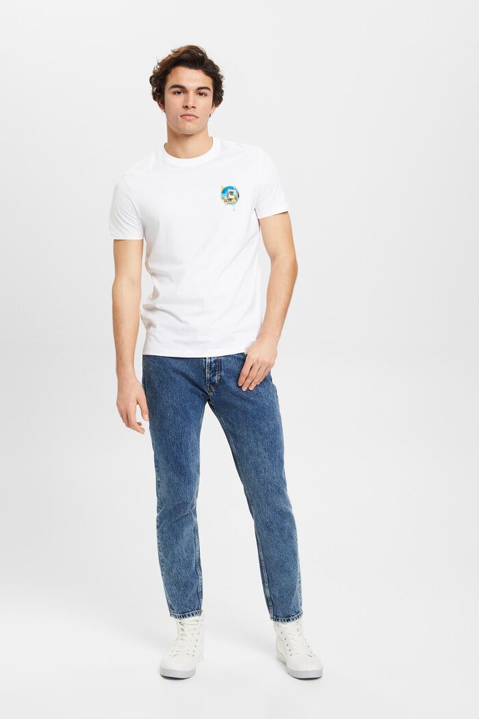 Katoenen T-shirt met slim fit en kleine borstprint, WHITE, detail image number 4