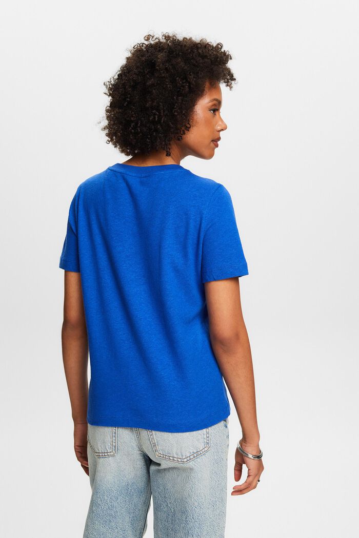 T-shirt van katoen en linnen, BRIGHT BLUE, detail image number 2