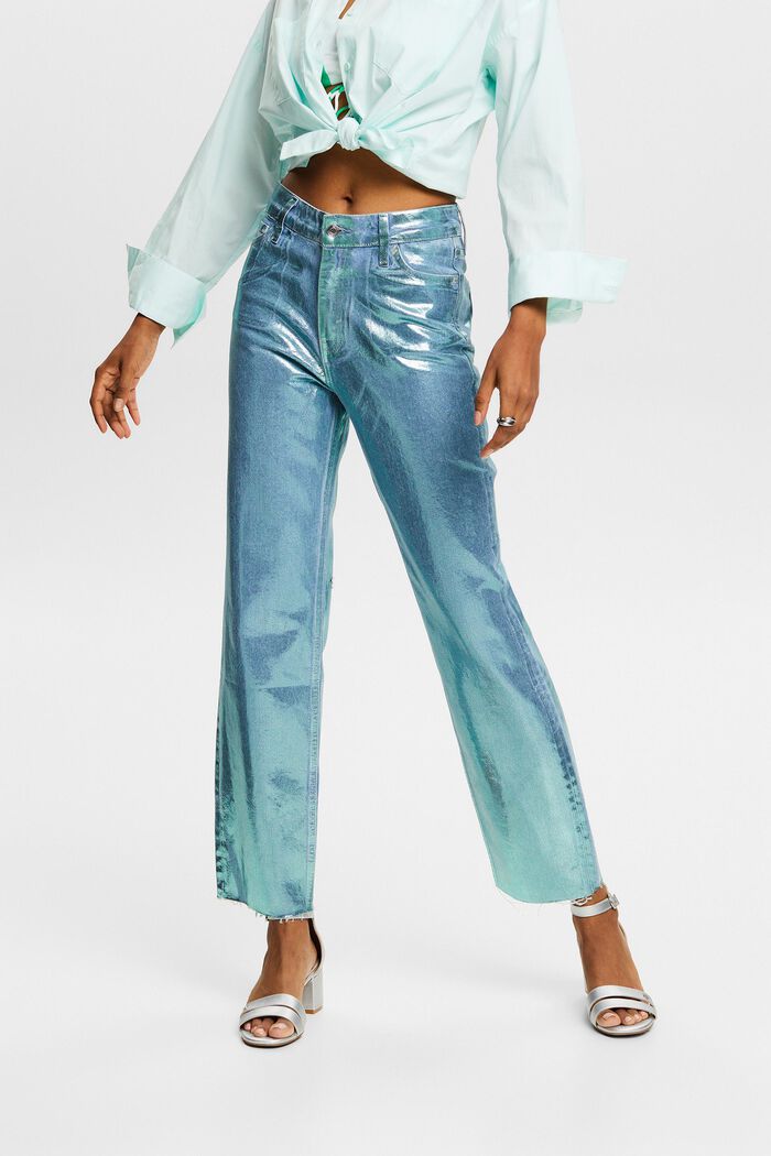 Metallic coated retro rechte jeans, hoge taille, DENIM/PISTACHIO GREEN, detail image number 0