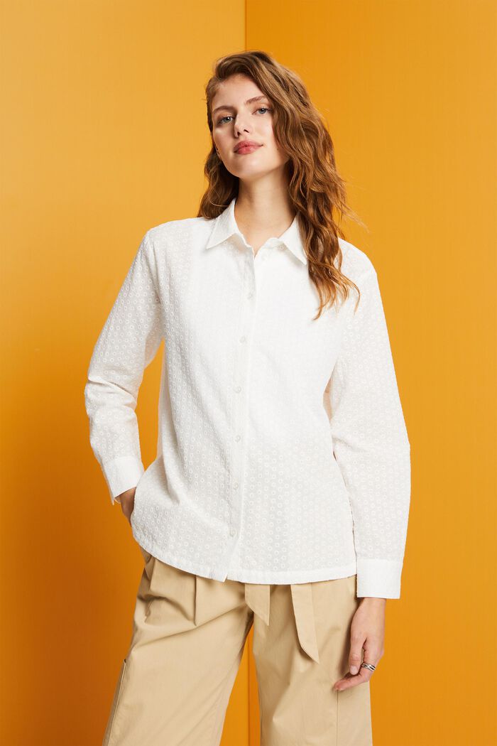Overhemdblouse met borduursel, 100% katoen, WHITE, detail image number 0