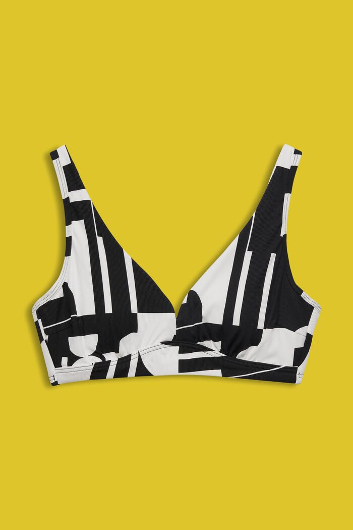 Gewatteerde bikinitop met retroprint voor grote cups, BLACK, detail image number 1