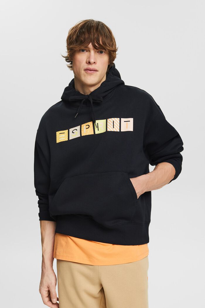 Sweatshirt van fleece met hoodie en logo, BLACK, detail image number 0